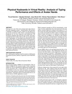 Physical Keyboards in Virtual Reality: Analysis of Typing Performance and Effects of Avatar Hands