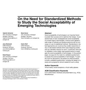 On the Need for Standardized Methods to Study the Social Acceptability of Emerging Technologies